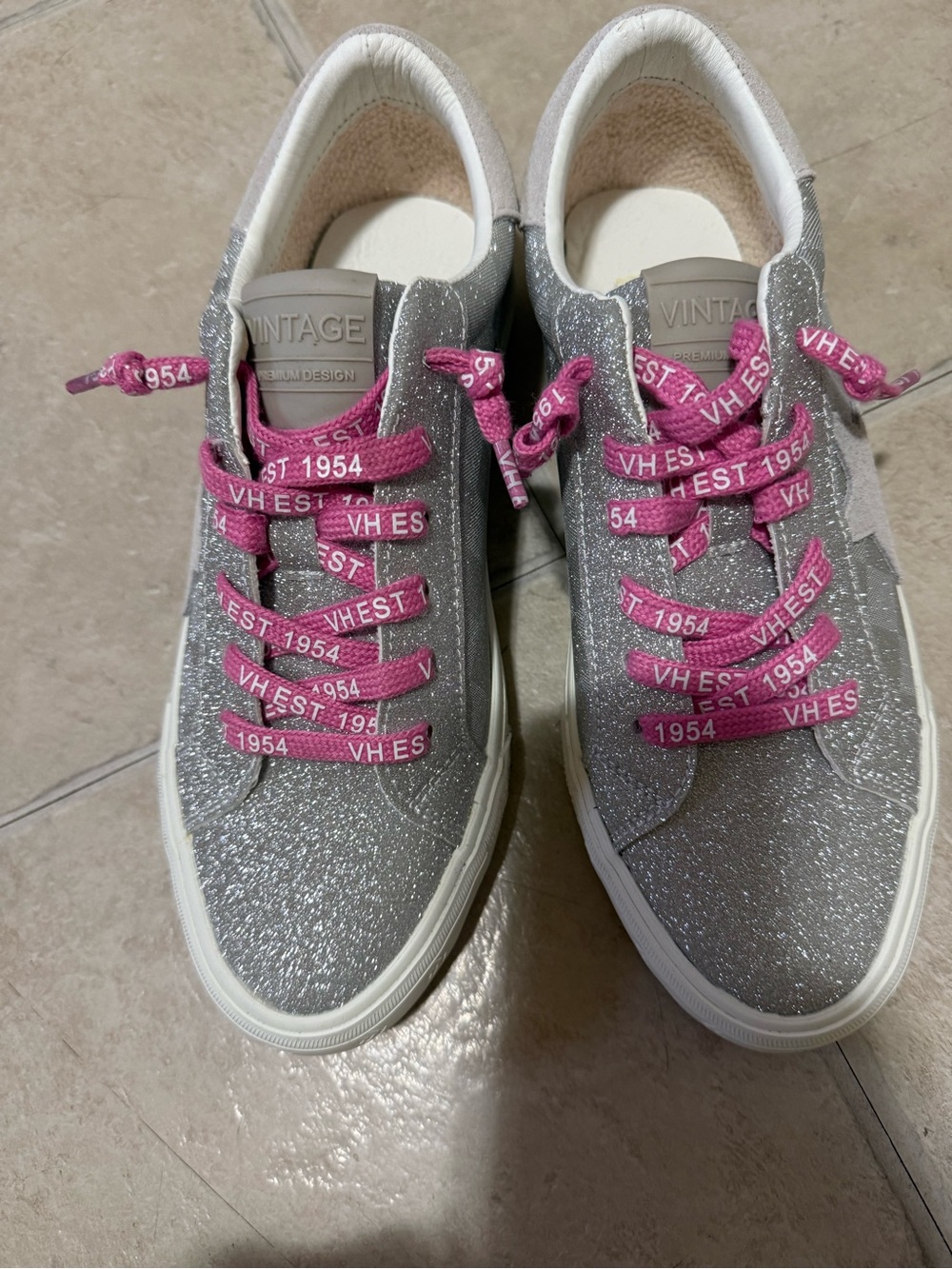 Vintage Havana Silver Glitter Sneakers with Pink Laces